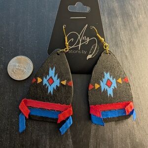 Hand Painted Native American Ribbon Skirt Earrings